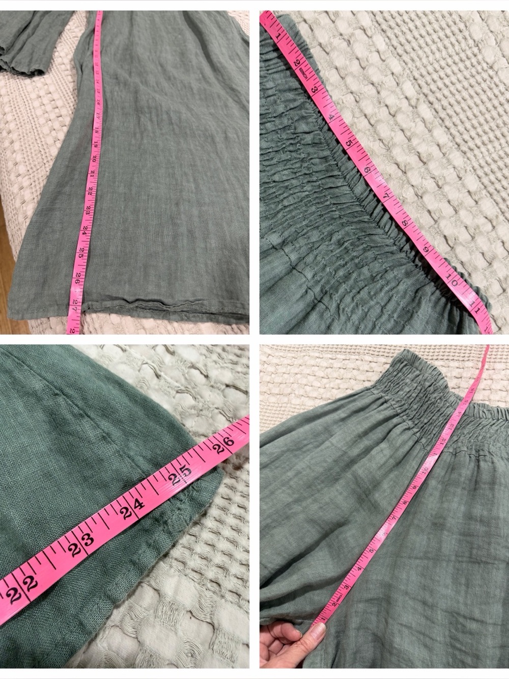 Made In Italy Pure Linen Palazzo Pants In Sage Green - Picture 15 of 15